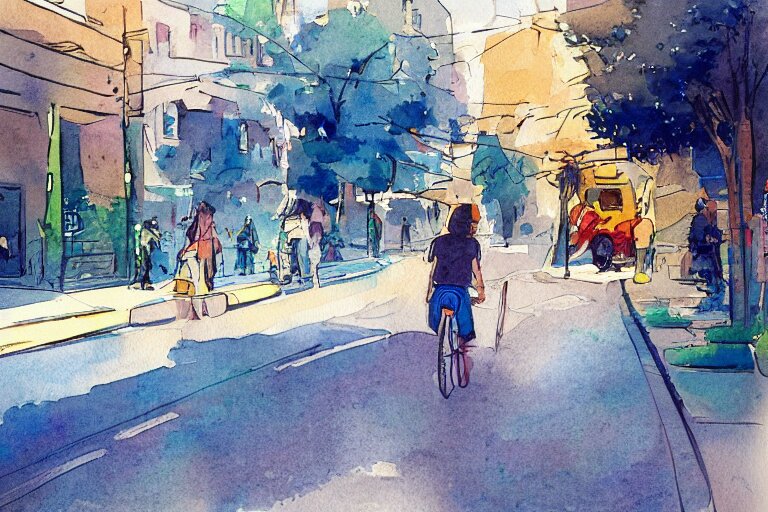 street summer watercolor pen light color on artstation 