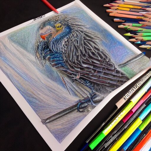  Colored pencil art, Merlin's staff, highly detailed, artstation, MasterPiece, Award-Winning, Caran d'Ache Luminance