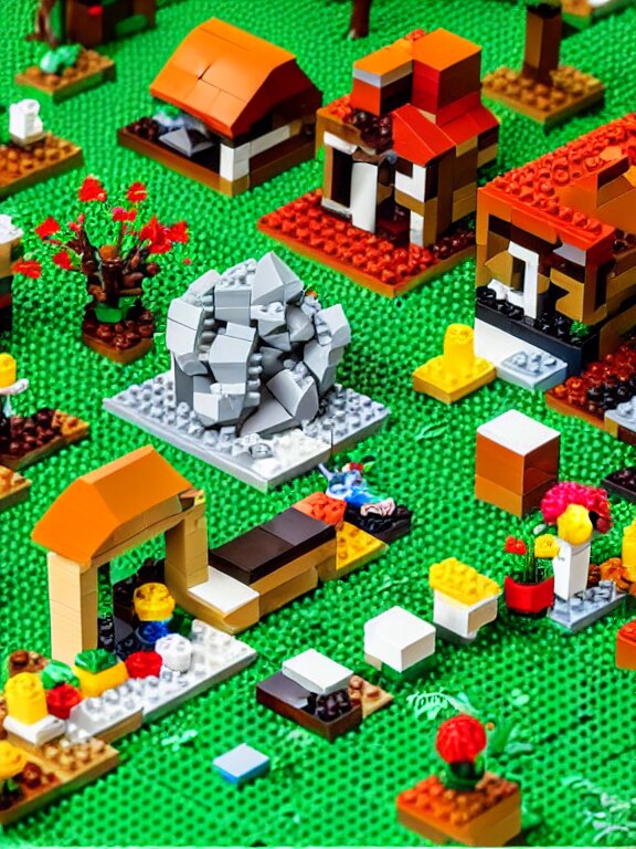 miniature isometric lego diorama of fruit forest 