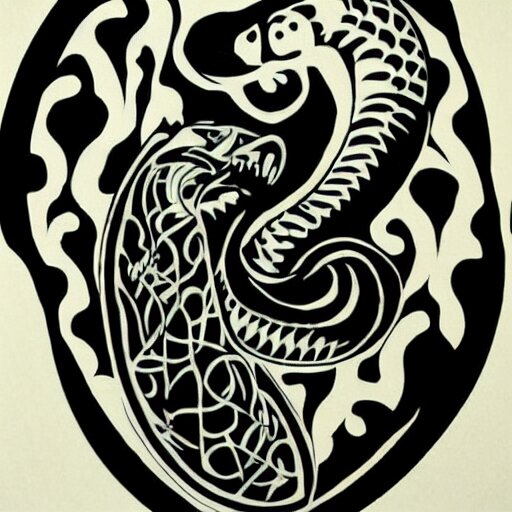 tattoo design, stencil, tattoo stencil, traditional, a cobra with its fangs out surrounded by flowers