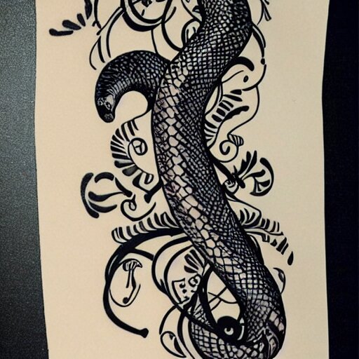 tattoo design, stencil, tattoo stencil, traditional, a snake surrounded by flowers