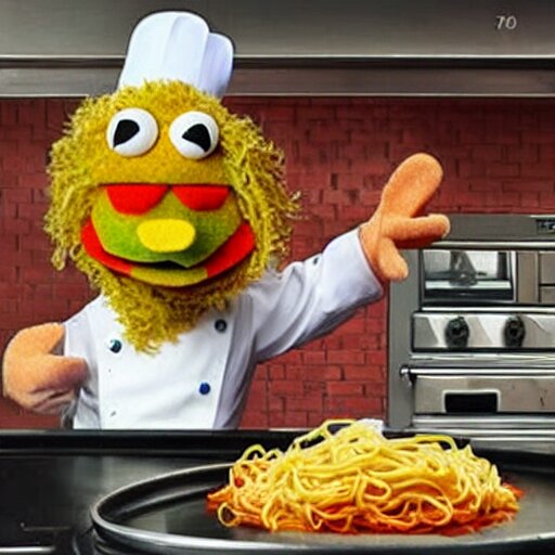 italian chef cooking muppets like spaghetti 