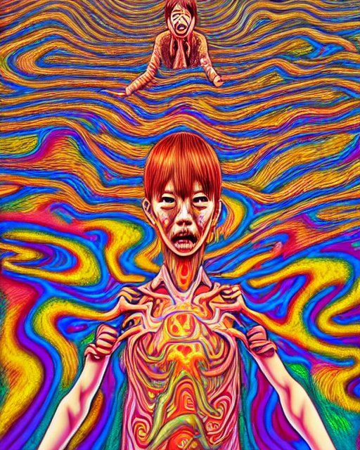 human spirit breaking away, conjuring psychedelic background, part by shintaro kago, part by alex gray, ross tran, james jean, ultra realistic, highly detailed, 8 k, trending on artstation, symmetry 