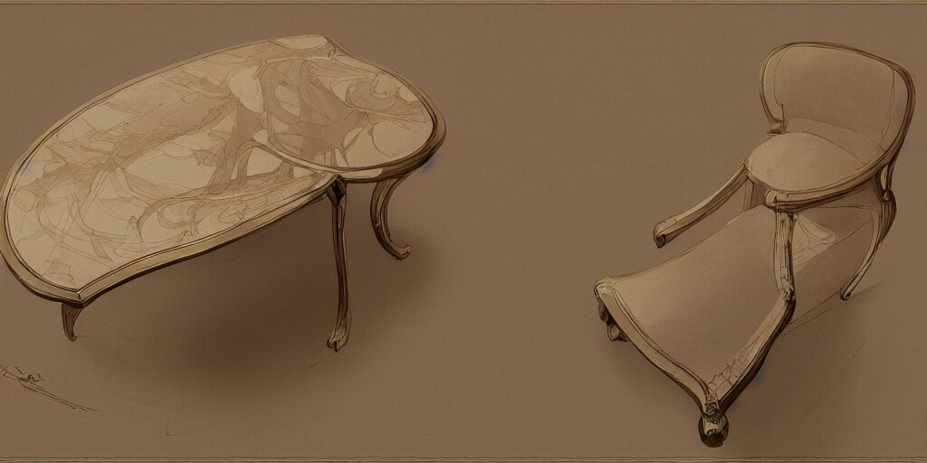 furniture design classic art, furniture design sheet, Moebius, Greg Rutkowski, Zabrocki, Karlkka, Jayison Devadas, Phuoc Quan, trending on Artstation, 8K, ultra wide angle, zenith view, pincushion lens effect