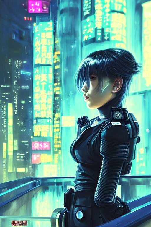 portrait futuristic kawaii cyberpunk female police, in heavy rainning futuristic tokyo rooftop cyberpunk night, ssci-fi, fantasy, intricate, very very beautiful, elegant, neon light, highly detailed, digital painting, artstation, concept art, soft light, hdri, smooth, sharp focus, illustration, art by tian zi and craig mullins and WLOP and alphonse mucha