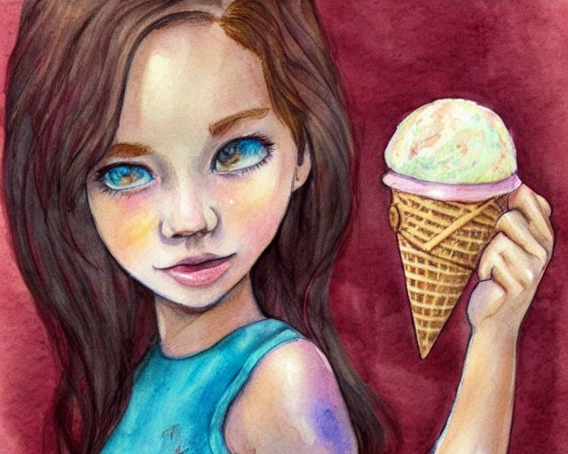 a girl with the ice cream watercolor colored pencil painting trending on artstation 