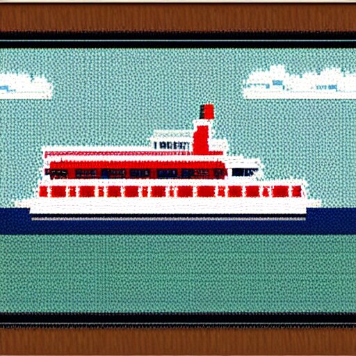 a ferry at the sea, 8 bit art 