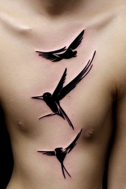 a beautiful tattoo design of minimalist swallows flying into spherical lines and simple basic shapes, black ink, abstract logo, line art 