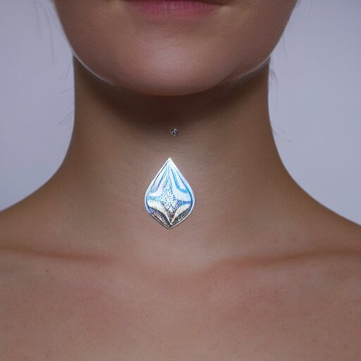 amulet of wave inlaid in silver, on a young beautiful woman neck, realistic, clean, 