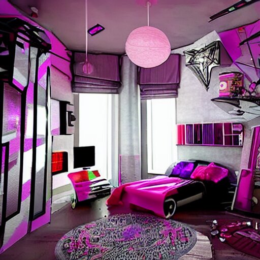 a girl's cozy cyber punk bedroom 