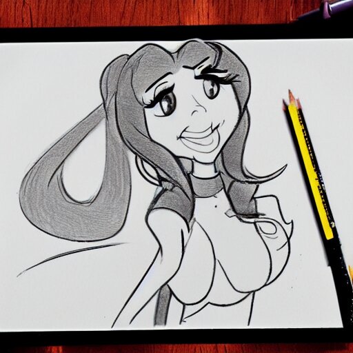 milt kahl pencil sketch of angie varona disney style