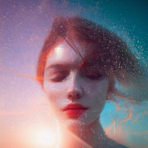 alluring portrait woman made of glass emerging out of the ocean at sunset, realistic reflections, translucency, ray tracing, 3 - d render, intricate details, masterpiece, surreal, style of jovana rikalo 