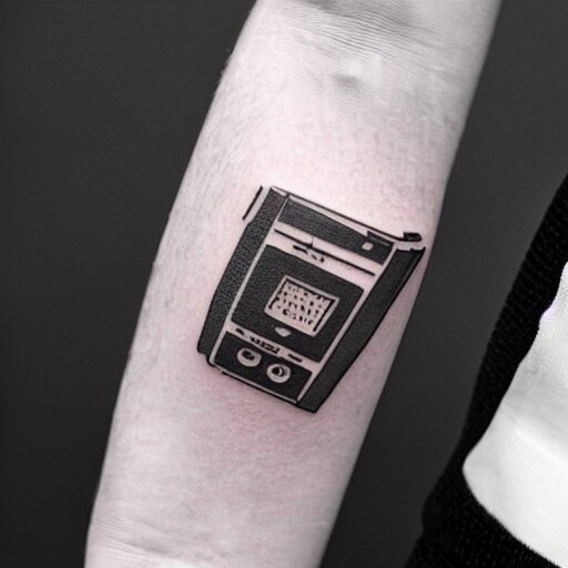 tattoo of a sp - 4 0 4 audio mixer along forearm 