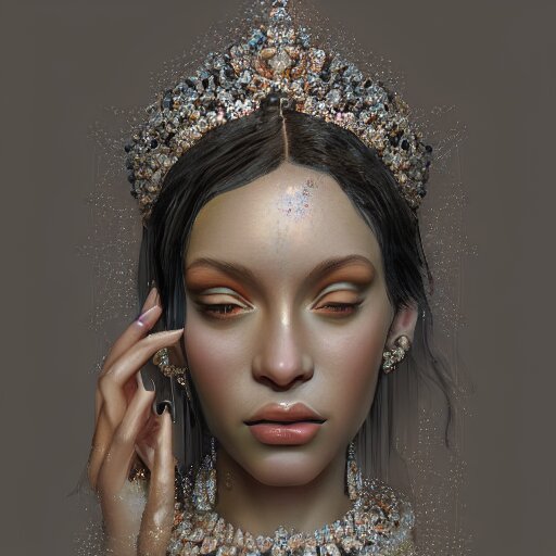 a beautiful portrait of a diamond goddess with glittering skin, a detailed painting by greg rutkowski and raymond swanland, behance contest winner, photorealism, behance hd, daz 3 d, zbrush 