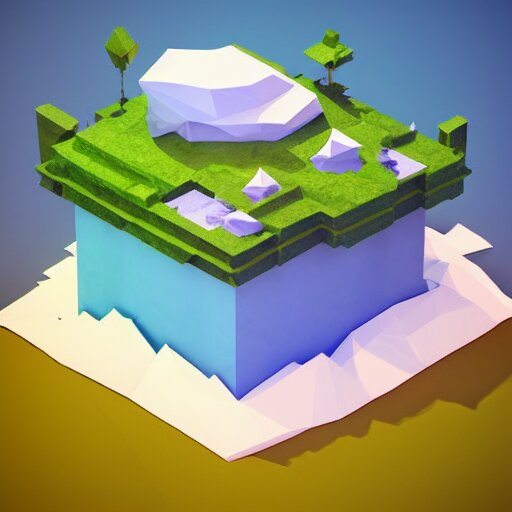 dream a floating island isometric art, low poly art, game art, artstation, 3D render, cgsociety