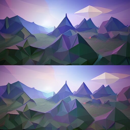 low poly landscape of magical world, digital render 