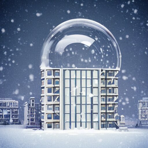 a snow globe with a soviet apartment building in it, rending on cgsociety, retrofuturism, tesseract, isometric, physically based rendering, 1 9 9 0's 