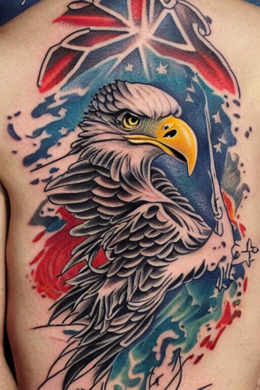 traditional American tattoo of an eagle with a fish in its talon ...