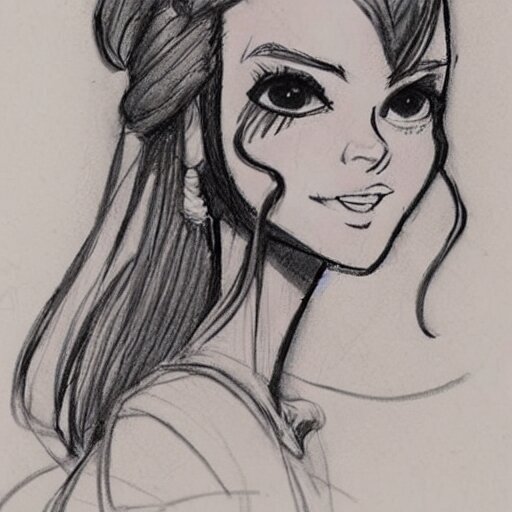 milt kahl sketch of victoria justice with done up hair, tendrils