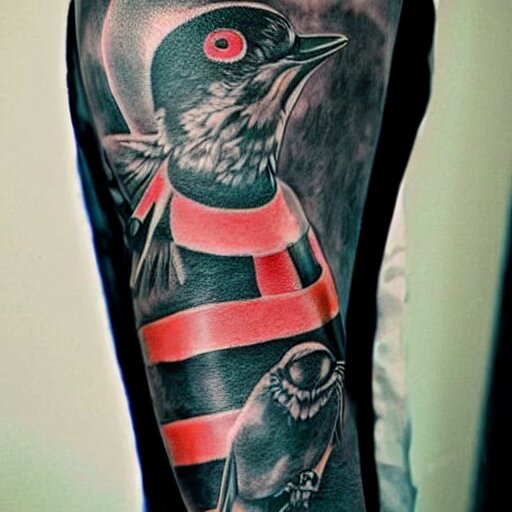 tatoo ink cyber, a swallow with a black beard wearing an athletic bilbao shirt, high detailed 