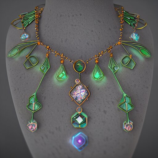 intricate! organic, nordic wedding ring, necklace, gemstones, dreamy floral background, ultradetailed, refraction, occlusion, lower and upper levels, keyshot render, octane render, vray render 