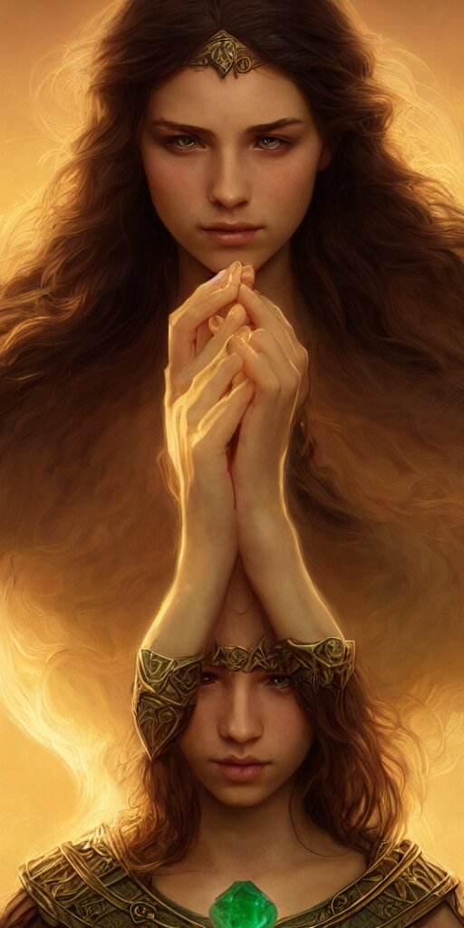 girls, lord of the rings, d&D, magic the gathering, ancient, sand, emerald, intricate, highly detailed, digital painting, artstation, concept art, smooth, sharp focus, illustration, Unreal Engine 5, 8K, art by artgerm and greg rutkowski and alphonse mucha