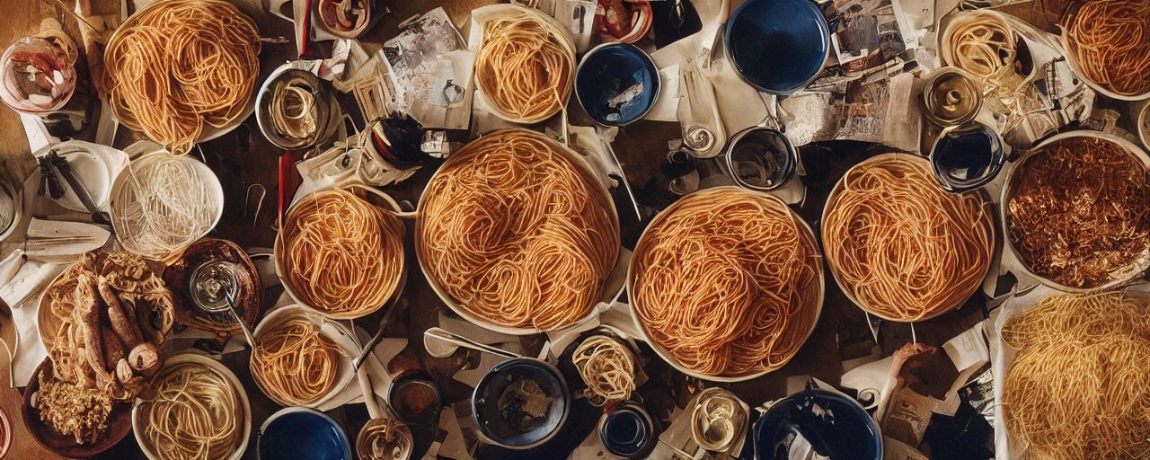 famous moments in history that include spaghetti, small details, intricate, canon 5 0 mm, wes anderson film, kodachrome 