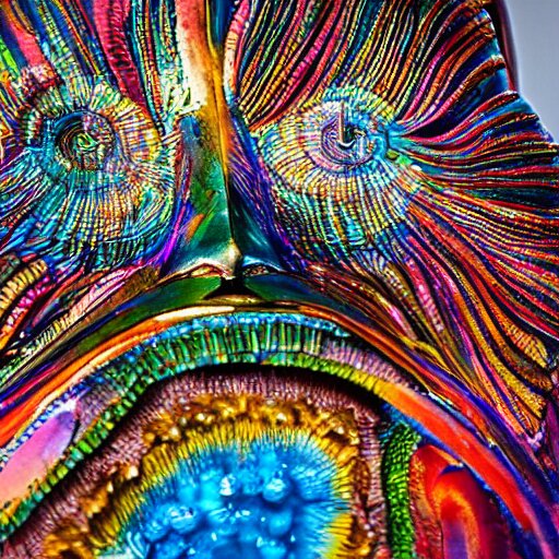 giant colourful tiny intricate variations of detail cool beautiful creature sculpture, full deep focus maximalist photography, hieronymus bosch, reflections, 8 k 