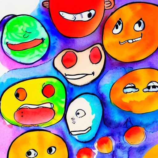 happy smiling faces + water Color paint + line drawing :: Painted with Watercolors :: Concept Art