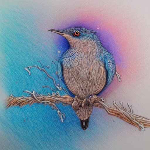  Colored pencil art on paper, Frost Spirit Bird, highly detailed, artstation, MasterPiece, Award-Winning, Caran d'Ache Luminance