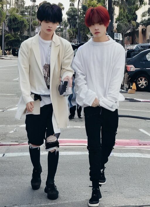 photo of PARK JIMIN walking in LA with his boyfriend YOONGI