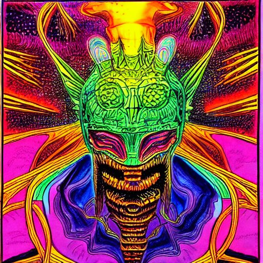 marduk, devourer of worlds, detailed colored ink art in dark and vibrant colors art by moebius on dmt and shrooms 