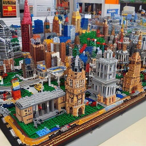 large city lego set built entirely out of legos, very intricate and detailed, photorealistic 