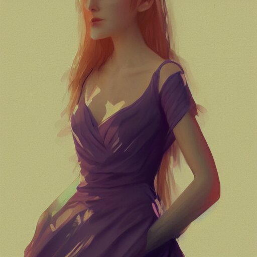 A woman wearing a dress, ArtStation trending, detailed, digital art, calm colors,