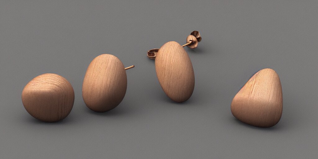 earring design, jewelry design, wood, nordic, material, product design, trending on artstation, cgsociety, photo realistic, design by ziva cph and isabel lennse, 8 k, unreal engine, c 4 d 