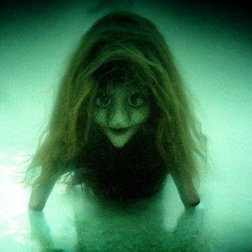 sea monster, wide angle, pov underwater, pale skin, dark, foggy  