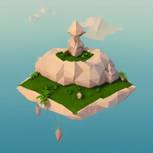 floating island in the sky, low poly, isometric art, 3d art, high detail, artstation, concept art, behance, ray tracing, smooth, sharp focus, ethereal lighting