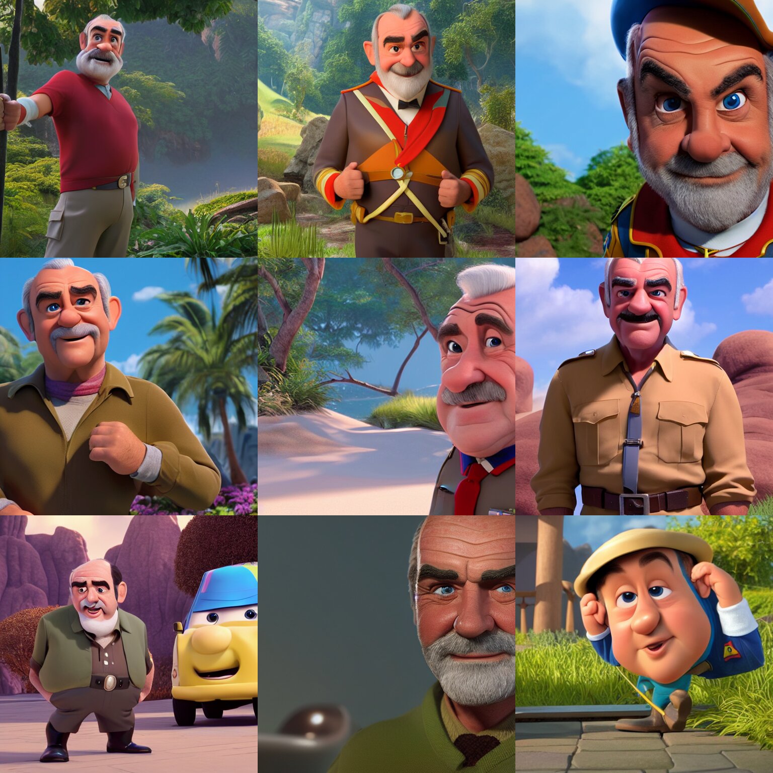 calm sean connery as a pixar disney character from up ( 2 0 0 9 ), unreal engine, octane render, 3 d render, photorealistic 