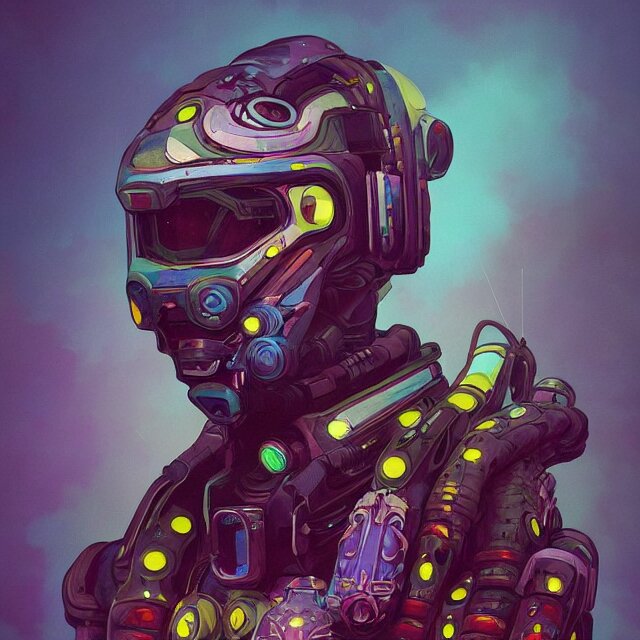 a beautiful portrait painting of a ( ( ( cyberpunk ) ) ) armor by simon stalenhag and pascal blanche and alphonse mucha and nekro. in style of digital art. colorful comic, film noirs, symmetry, brush stroke, vibrating colors, hyper detailed. octane render. trending on artstation 