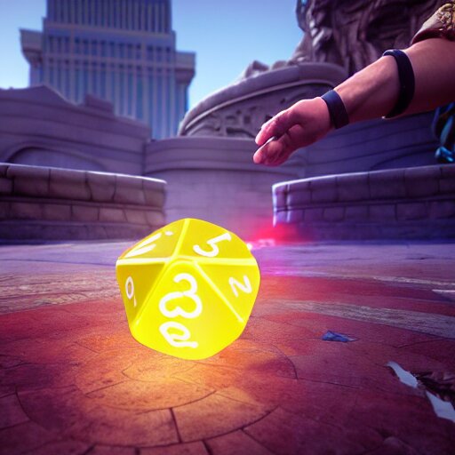 rol game players throwing d 2 0 dice. unreal engine 5. octane render. vray. arnold. maya. 1 8 mm lens. low angle, wide lens. trending on artstation. vegas. depth of field. colorful. d & d. 