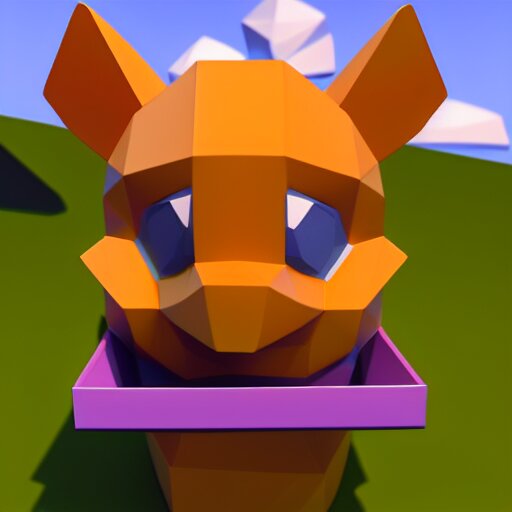 a small purple animal with a yellow box on its head, a low poly render by miyamoto, polycount, rayonism, low poly, polycount, rendered in maya 