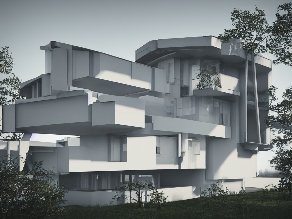 futuristic bauhaus house concept, 3 d render, octane renderer, raytracing, 8 k resolution, rim light, hyperrealistic, photorealistic, high definition, highly detailed, tehnicolor, architecture photography, masterpiece 