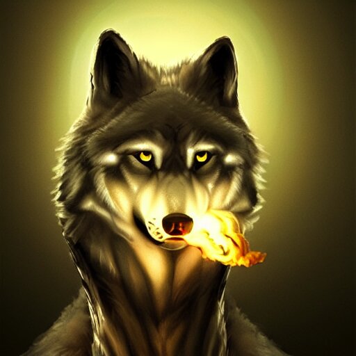 a a robotic wolf smoking a cigarette vibrant lighting, elegant, highly detailed, smooth, sharp focus, illustration, beautiful, geometric, trending on artstation, full body, cinematic, artwork by borovikovsky 