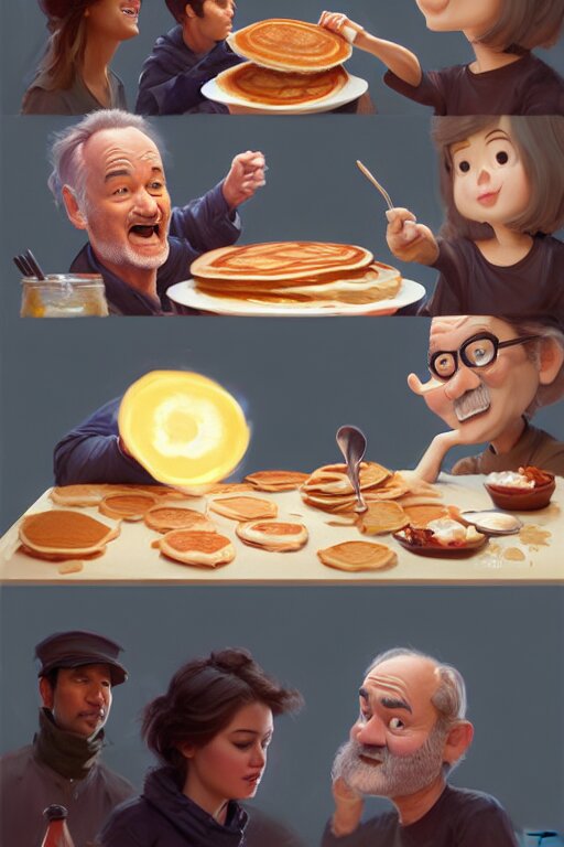 bill murray making pancakes animation pixar style, by magali villeneuve, artgerm, jeremy lipkin and michael garmash, rob rey and kentaro miura style, golden ratio, trending on art station 