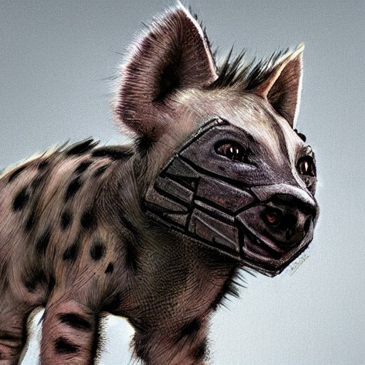 very cute baby cyborg hyena, realistic concept art, cyberpunk 