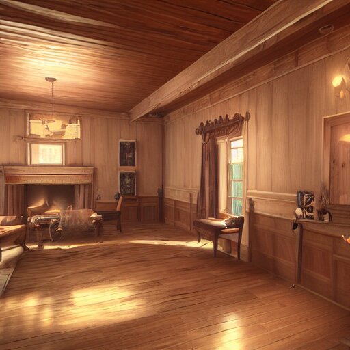 Peaceful wooden mansion, interior, unreal engine 5 tech demo, Asher Duran