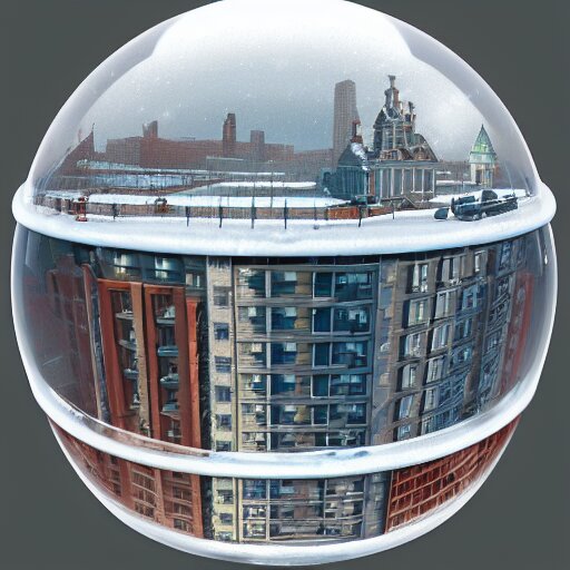 a snow globe with a soviet apartment building in it, rending on cgsociety, retrofuturism, tesseract, isometric, physically based rendering, 1 9 9 0's 