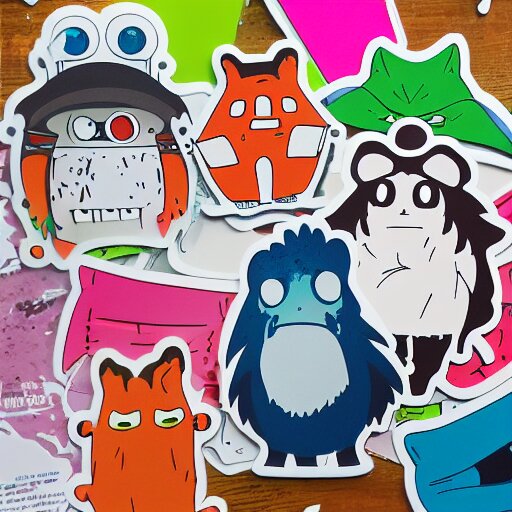 die cut sticker, ghibli characters, splatter paint 