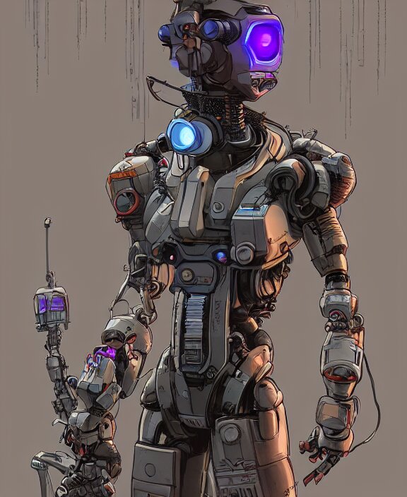 cyberpunk pathfinder robot from apex legends, portrait by james gurney and laurie greasley, concept art, cinematic composition, dramatic lighting, highly detailed, vintage sci - fi 