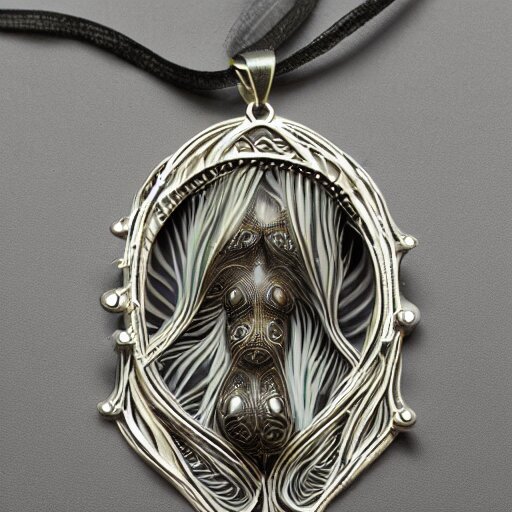 simple artnouveau necklace motiv natur in the style of h. r. giger and rene lalique 